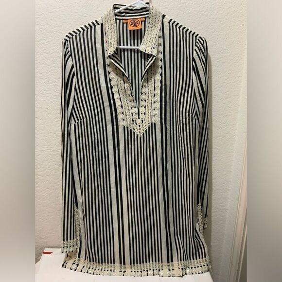 Tory Burch Newell stripe beaded Tunic Embroidered size 10 - Picture 1 of 11